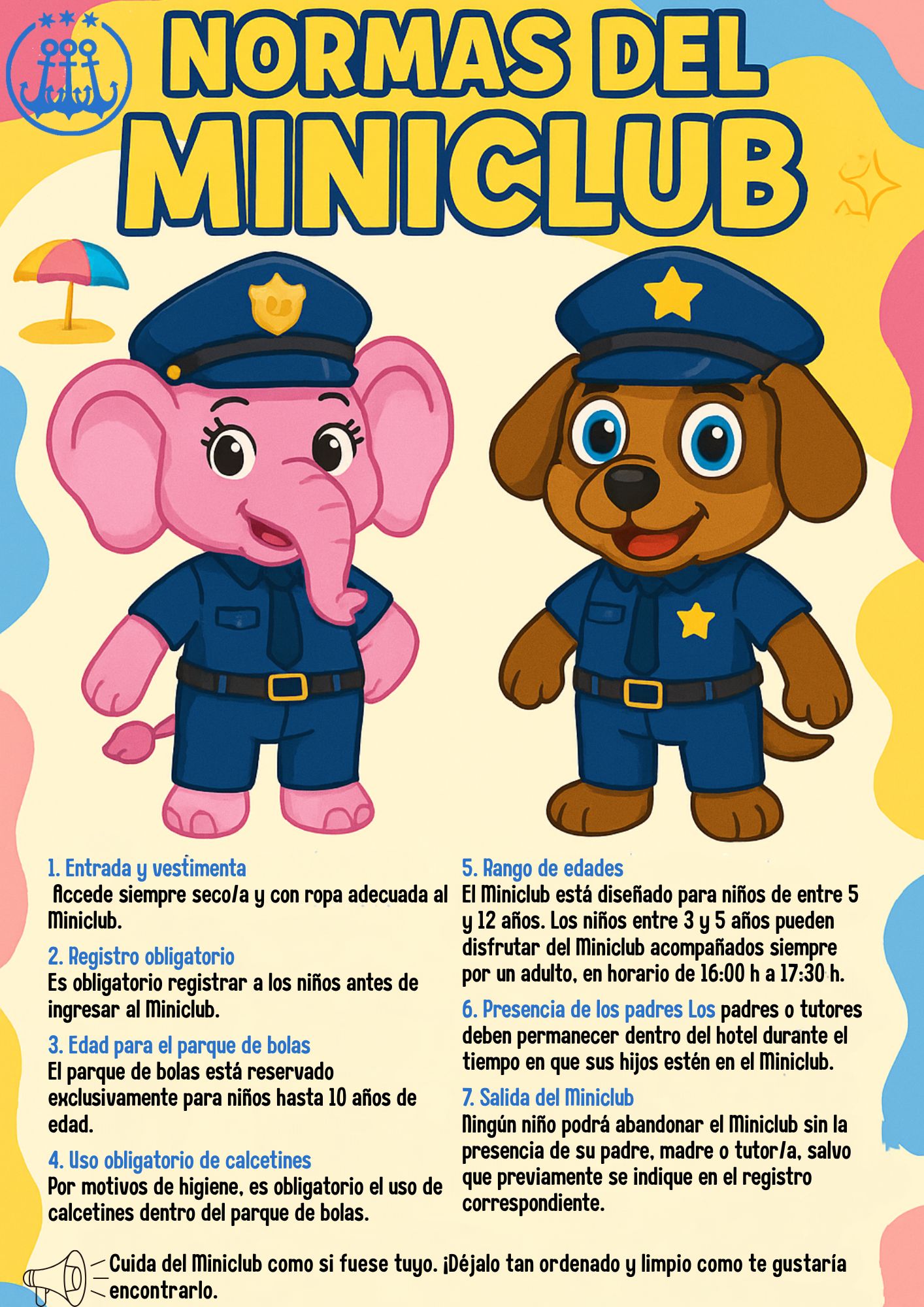 Normas del MiniClub del Hotel Tres Anclas