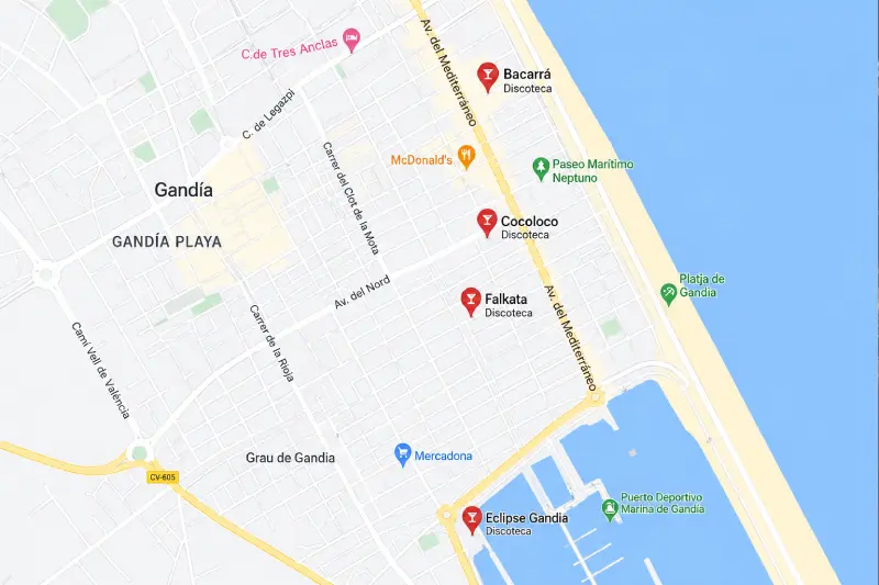 Discotecas en Gandía Mapa discotecas en Gandía
