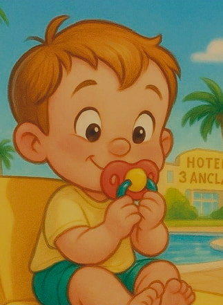 Bebé con chupete en la playa