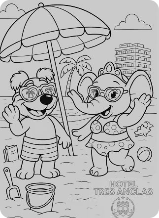 Dibujo de Bruno y Lola en la playa de Gandía