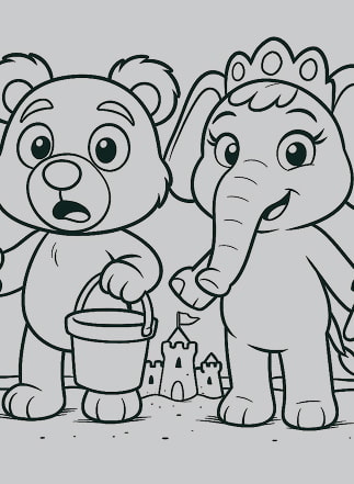 Bruno y lola haciendo castillos de arena