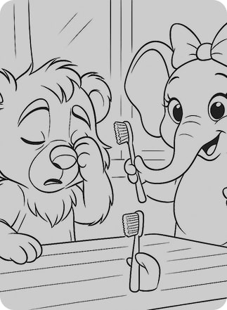 Dibujo Bruno y Lola aprenden a cepillarse los dientes