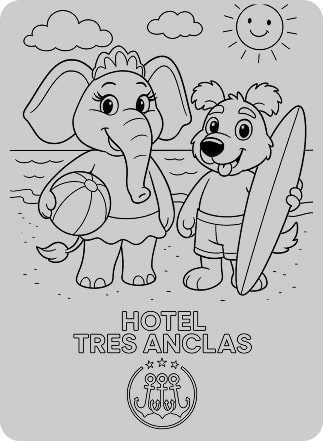 Dibujo de Bruno y Lola jugando en la playa